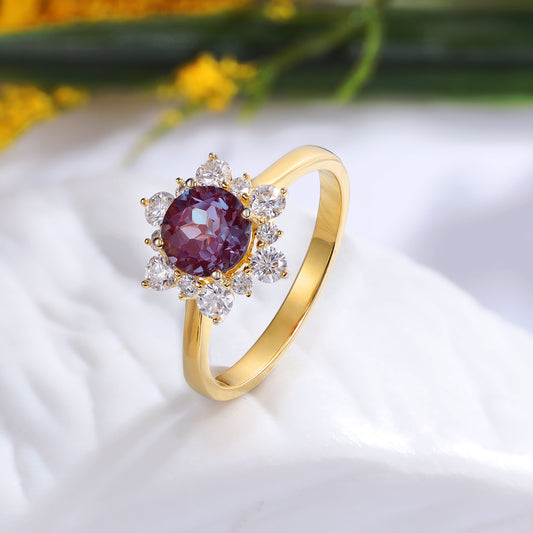 925 Sterling Silver Alexandrite Ring , gemstone jewelry for women 18k gold over silver ring