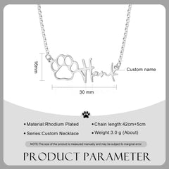 Custom Name Necklace with Paw personalized by handwriting signature