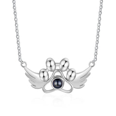 Personalized Photo Projection Paw Necklace with Angel Wing
