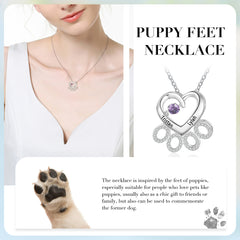 Custom Heart Pet Paw Necklace personalized engraved with names and initials