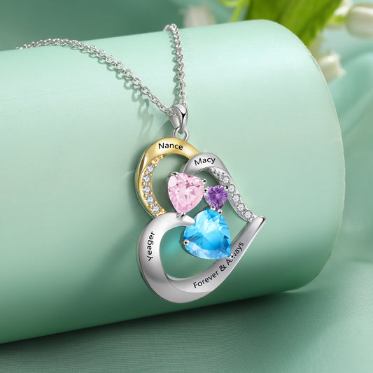 Charming 925 Sterling Silver mothers personalized Birthstone Necklace