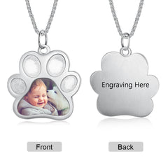 Stainless Steel Paw Shape Photo Pendant Necklace