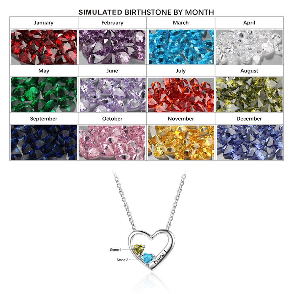 Davina Necklace Personalized Silver / Birthstone /Heart / on Side