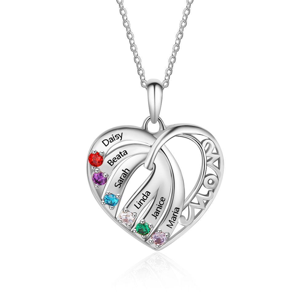 Davina Necklace Personalized Silver / Birthstone /Heart / on Side