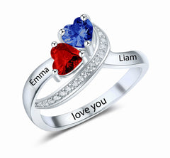 Sofia Personalized initial ring with 2 heart shaped birthstones