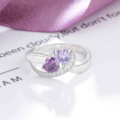 Sofia Personalized initial ring with 2 heart shaped birthstones