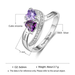 Sofia Personalized initial ring with 2 heart shaped birthstones