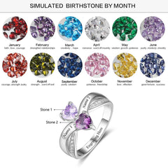Personalized engraved custom ring with 2 birthstones mothers ring child names