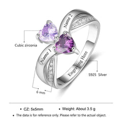 Personalized engraved custom ring with 2 birthstones mothers ring child names