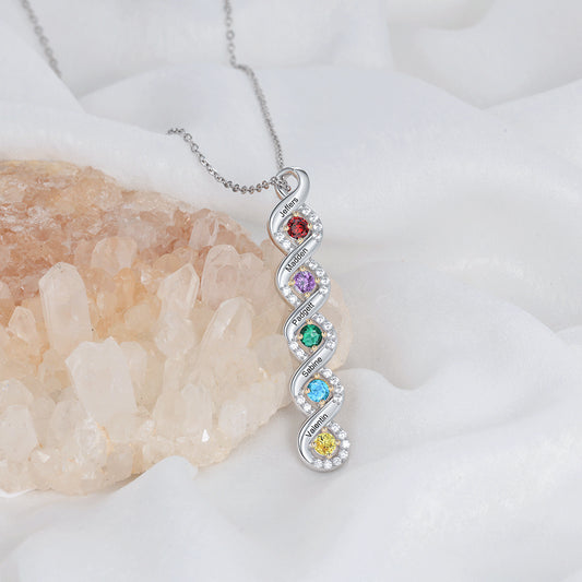 Personalized sterling silver elegant designer necklace with birthstones and child names