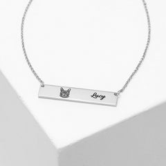 Silver Personalized Pet Portrait bar Necklace name initials engraved