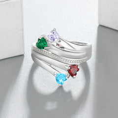 925 Sterling Silver Birthstone Ring mothers jewelry child names engraved personalized jewelry for her