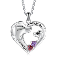 Custom Pet Dog or Cat personalized engraved Heart Necklace with birthstone