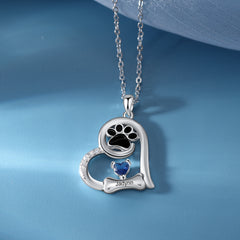 Custom Heart Necklace with Pet Paw ,personalized engraving and customized birthstone