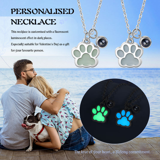 Custom Photo Projection Dog Paw Necklace