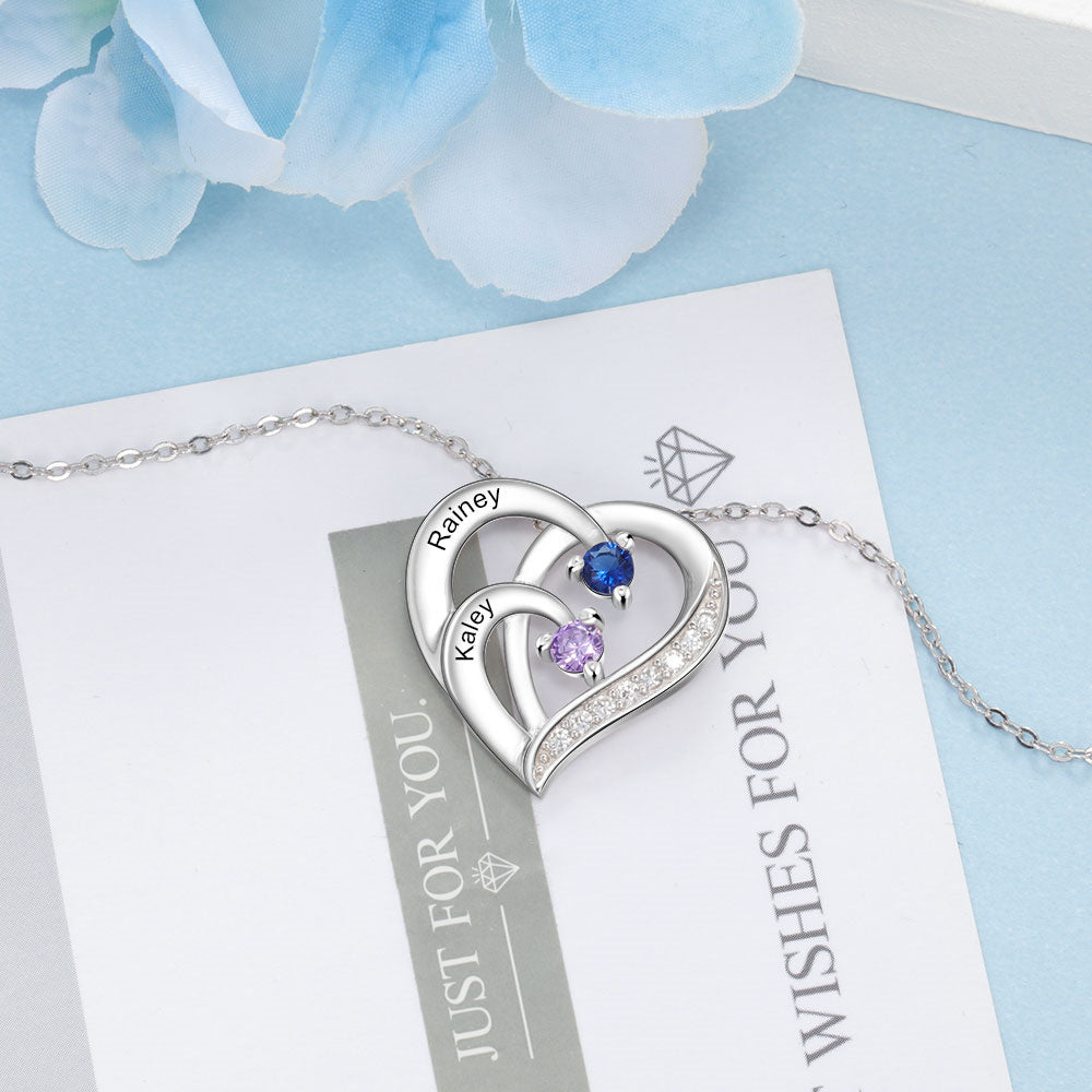 Bexinnaes Personalized 925 Sterling Silver Name Necklace For Women, Heart-Shaped Family Pendant With Cubic Zirconia Stones, Custom Charm Gift For Her