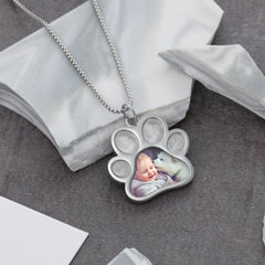 Stainless Steel Paw Shape Photo Pendant Necklace