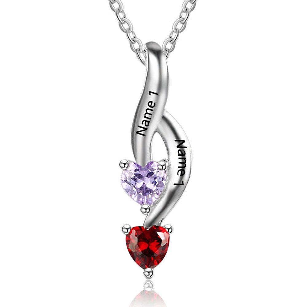 necklace with 2 heart shaped birthstones