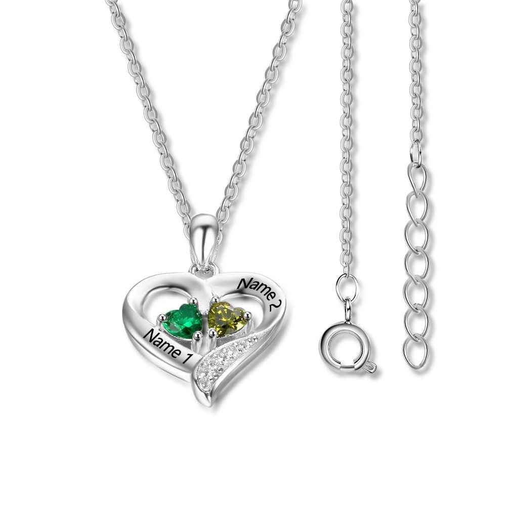 OPEN HEART custom mother's birthstone necklace (2 stones) - Mu-Yin Jewelry