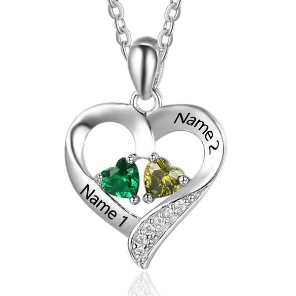 heart necklace with 2 birthstones