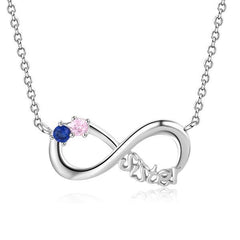 silver infinity necklace with 2 birthstones