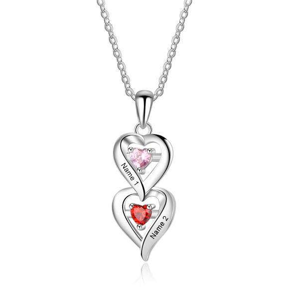 2 stone heart necklace for mom with birthstones 