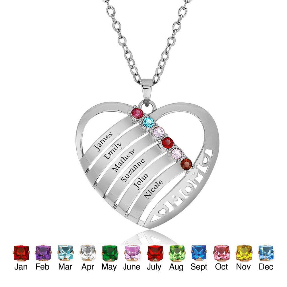 heart necklace with birthstones