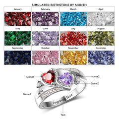 engraved ring with 2 birthstones