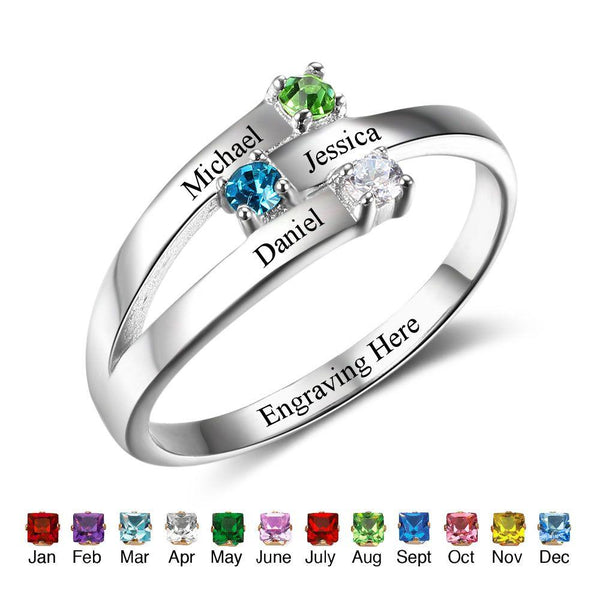 personalized ring with 3 birthstones