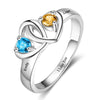 heart shaped ring with 2 birthstones