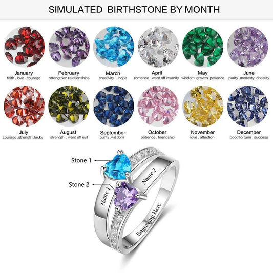 mothers ring with 2 birthstones engraved