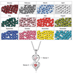 Silver heart necklace personalized with 2 birthstones 2 stones child names gift for mom