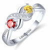 infinity ring with 2 birthstones